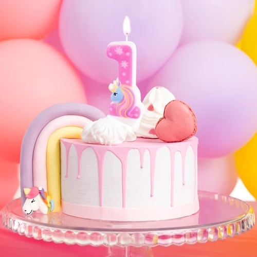 Świeczka urodziny dekoracja na tort jednorożec unicorn cyfra 1